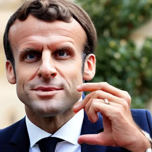 Prompt: Emmanuel macron with a mouth full of mashed potatoes