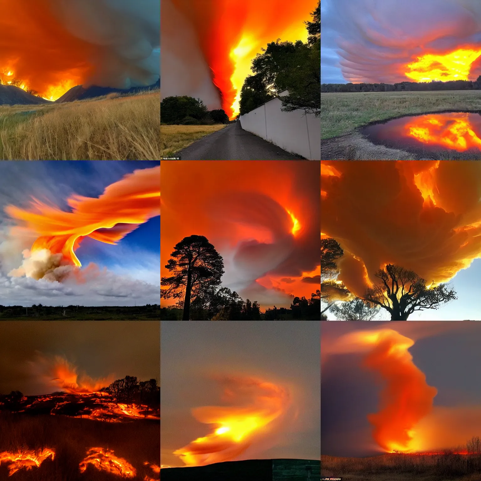 Prompt: a whirl wind was coming out of the north a great cloud with raging fire engulfing itself and brightness was all around it and radiating out of its midst like the color of amber out of the midst of the fire