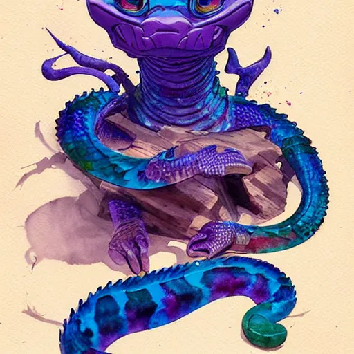 Prompt: highly detailed watercolor, pythor the purple python from ninjago, magic realism, vivid colors, by charles vess, anato finnstark, cinematic lighting, beautiful face by leyendecker