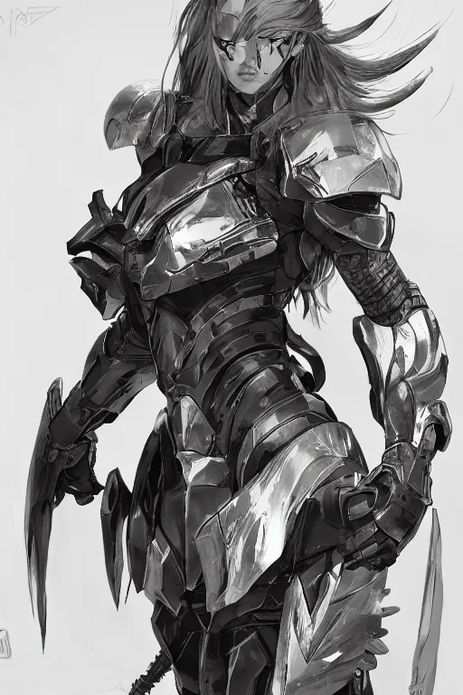 Prompt: gloden armor, portrait, armor angle with wing, girl, long hair, fight, battle, high detail, concept art, digital art, art of yoji shinkawa, trending on artstation, trending on deviantart, 4 k,