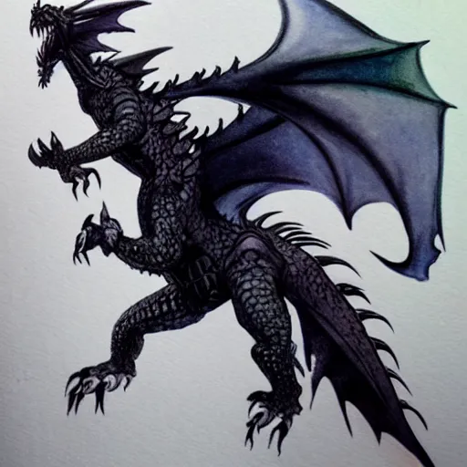 Image similar to watercolour fantasy of a black dragon