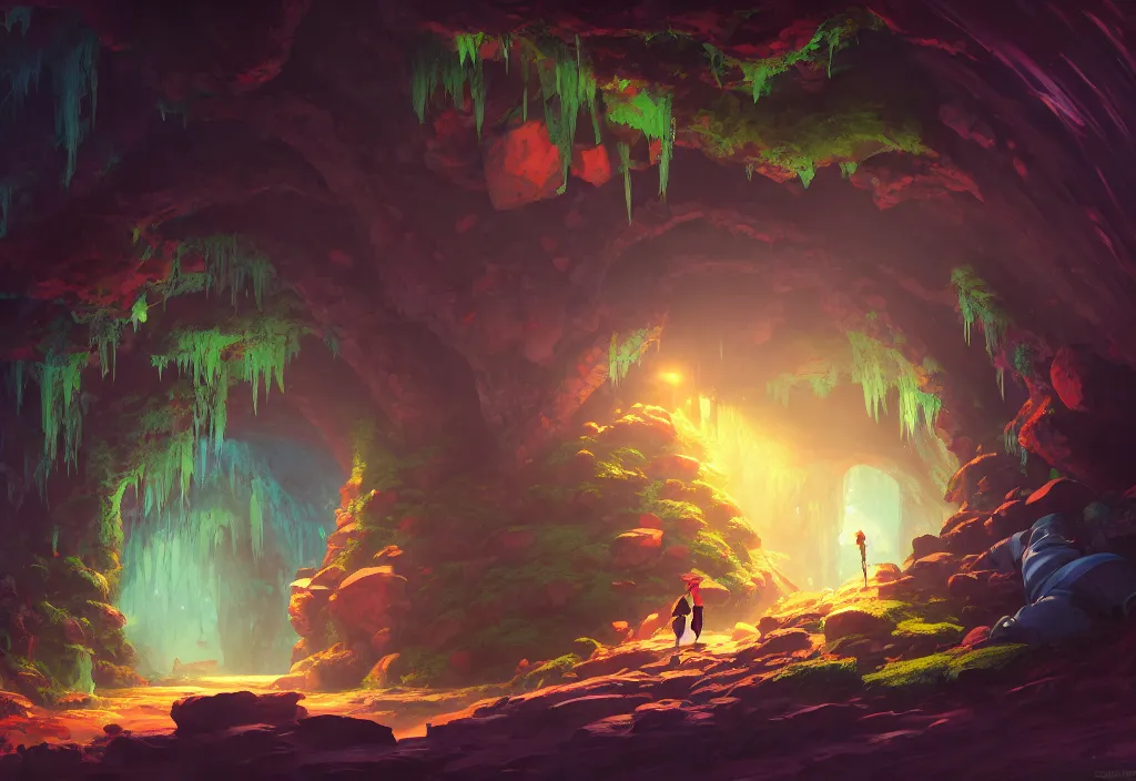 Image similar to a dark cave tunnel with crystals and moss, intricate oil painting, high detail illustration, sharp high detail, manga and anime 1 9 9 9, official fanart behance hd artstation by jesper ejsing and makoto shinkai, 4 k,