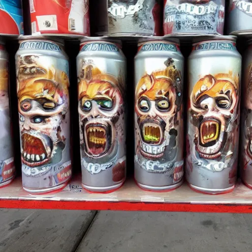 Prompt: store selling cans of nightmare fuel, stunning cinematography, light diffusion