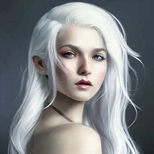 Image similar to teen girl, white hair, gorgeous, amazing, elegant, intricate, highly detailed, digital painting, artstation, concept art, sharp focus, illustration, art by Ross tran