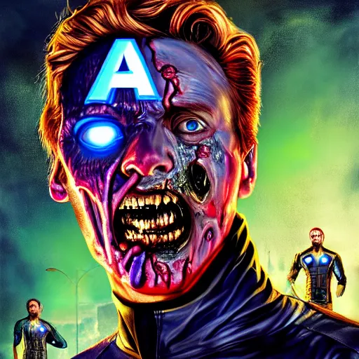 Image similar to a portrait of the avengers as zombies, highly detailed, digital photo, hdri, by christopher bretz and john carpenter, vivid colors, high contrast, 8 k resolution, intricate, photorealistic, smooth, psychedelic color scheme, concept art, award winning, cg society contest winner