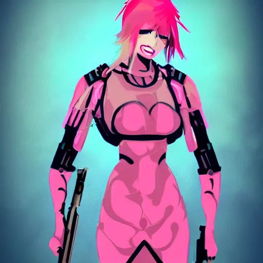 Image similar to Sundowner mercenary character from metal gear video game wearing a pink dress, male, trending on artstation