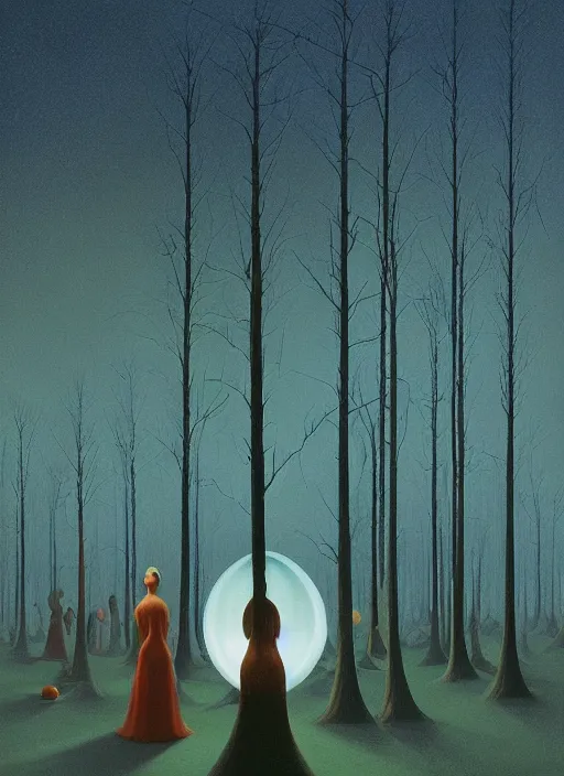 Prompt: a crowd of spherical goo glass people night forest with a torch Edward Hopper and James Gilleard, Zdzislaw Beksinski highly detailed