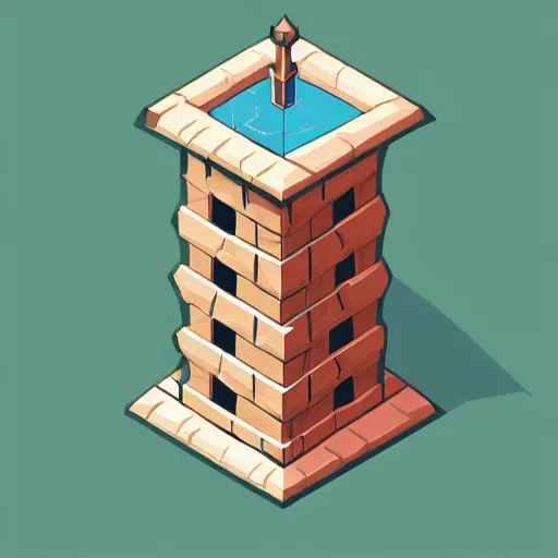 Image similar to isometric view of a wizard tower, lineart, sharp edges, colorized