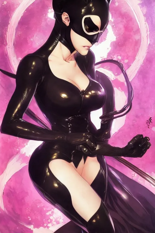 Image similar to anime key visual of a beautiful female, catwoman, cinematic, stunning, highly detailed, digital painting, artstation, smooth, hard focus, illustration, art by artgerm and greg rutkowski and alphonse mucha, aniplex