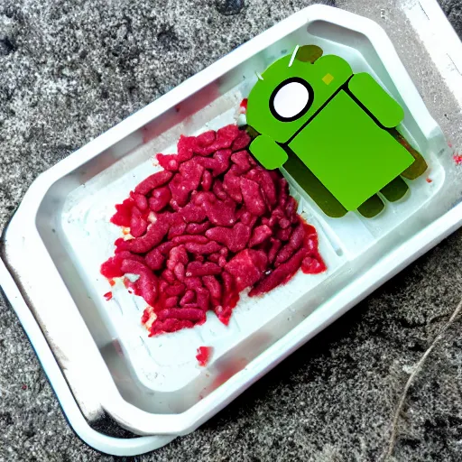 Prompt: raw meat chunks raw beans, mold, android cell phone photo,