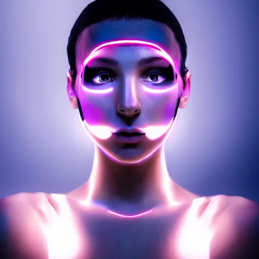 Image similar to futuristic girl, portrait, Cyberpunk, glowing skin, extremely detailed, sharp focus, model