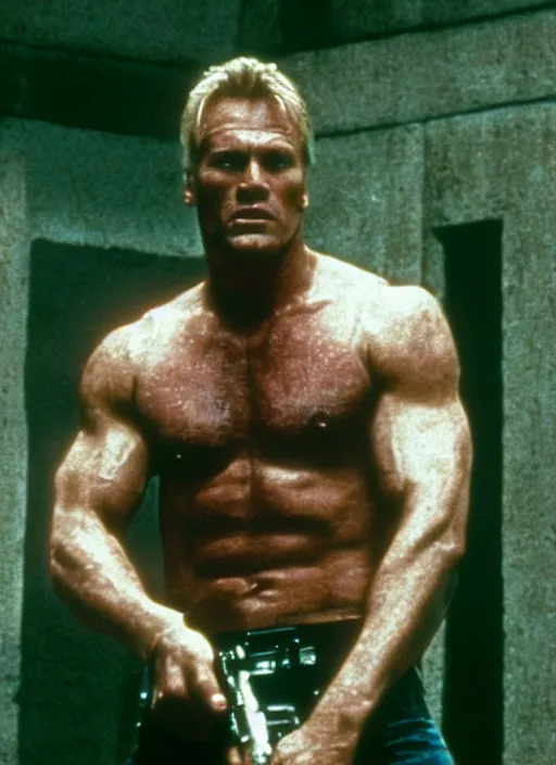 Image similar to film still of Dolph Lundgren as John McClane in Die Hard, 4k