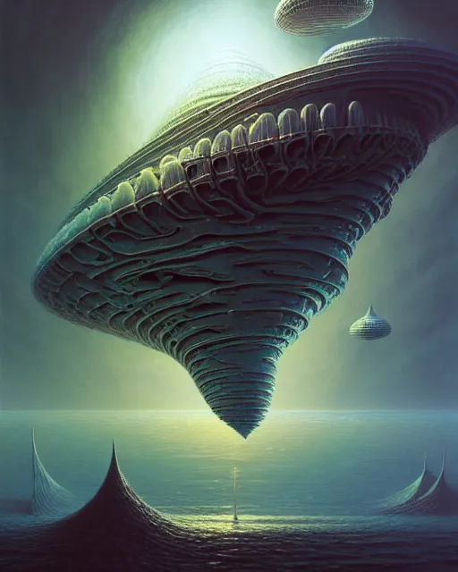 Image similar to a hyper - detailed 3 d render of dreambotmothership making concept art about itself, surrealism!!!!! surreal concept art, lifelike, photorealistic, digital painting, aesthetic, smooth, sharp focus, artstation hd, by greg rutkowski, bruce pennington, valentina remenar and asher duran,