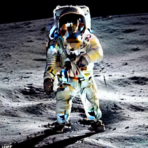 Image similar to a bear on the moon, in the style of the apollo 1 1 mission photographs