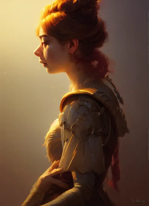 Image similar to side portrait, imogen poots, paladin, gloomhaven, organic painting, hard edges, luminescent, octane render, by greg manchess, huang guangjian, gil elvgren, sachin teng, greg rutkowski, jesper ejsing, rhads, ilya kuvshinov, cushart krenz