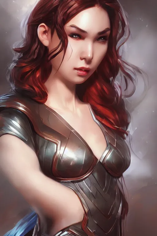 Image similar to three quarters portrait pose of a beautiful woman,super hero costume,super powers,heroic pose,highly detailed, digital painting, artstation,illustration, art by Stanley Lau