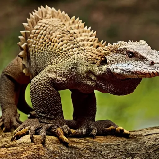 Image similar to a hybrid between a komodo-dragon and a pangolin, national geographic file-photo, photography