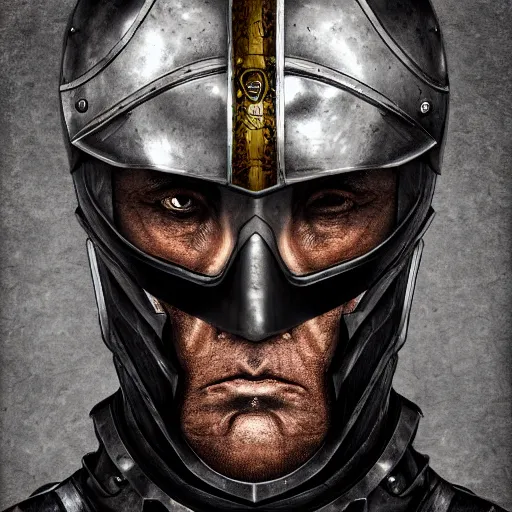 Image similar to head portrait, full faced, 45 years old men, strict, militaristic, evil, medieval light armor, high detail, digital art, medieval fantasy
