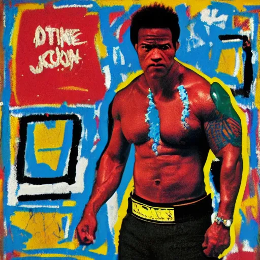 Image similar to dwayne johnson album cover basquiat style