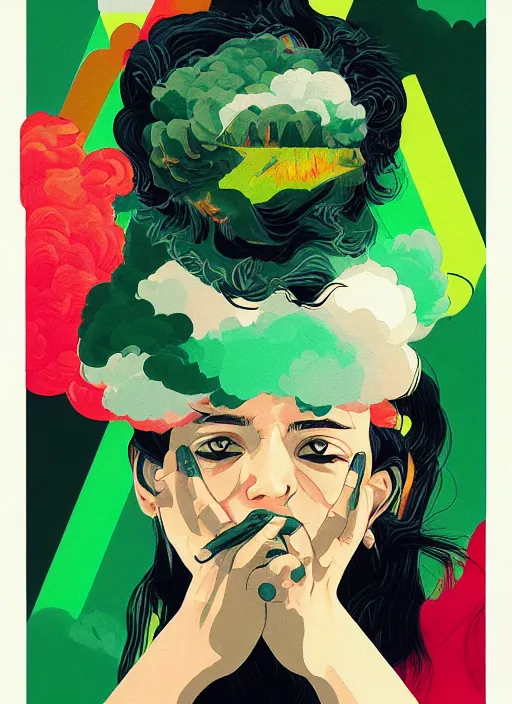 Image similar to profile picture by sachin teng x ofwgkta, marijuana, organic painting, smoke clouds, asymmetrical, green, matte paint, hard edges, energetic