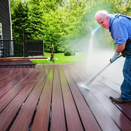 Image similar to john lithgow power washing his deck, ( sony a 7 r iv, symmetric balance, polarizing filter, photolab, lightroom, 4 k, dolby vision, photography awardm, voque, perfect face )