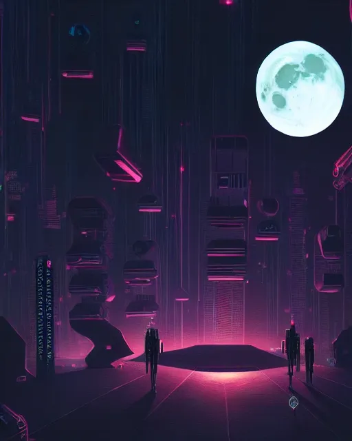 Image similar to a dark cyberpunk acrylic painting of a moon garden, trending on ArtStation, Beeple