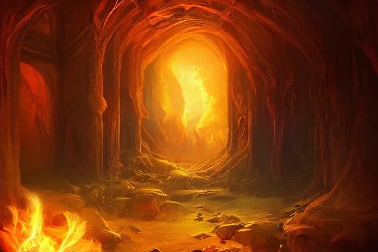 Image similar to A Portal to the Lost Flame Realm, fantasy, digital art, professional illustration, realistic, ultra detailed, atmospheric, cinematic lighting