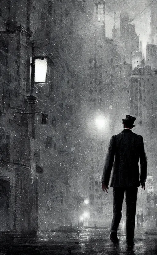 Film noir scene - a man in the rain Stock Illustration