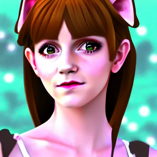 Image similar to 3 d photo of emma watson cosplaying as an anime catgirl, bokeh, shader, anime art style, highly detailed, cel - shaded, colorful, animated, trending