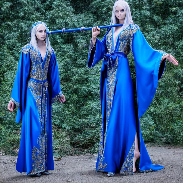 Prompt: full length photo of a very beautiful!! elemental water witch with ornate blue robes staff, highly detailed, 8 k, hdr, smooth, sharp focus, high resolution, award - winning photo