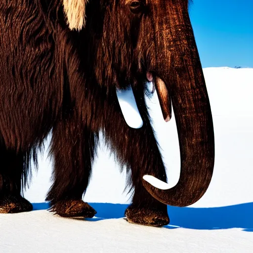 Image similar to Wooly Mammoth walking in snow, 4K photograph, natural lighting