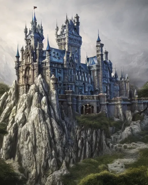 Prompt: beautiful concept art of a high fantasy castle by alan lee, ultra realistic, ultra detailed, masterpiece by mc escher and hr giger, 8 k octane render, ambient diffusion, subsurface scattering, trending on artstation, cgstudio