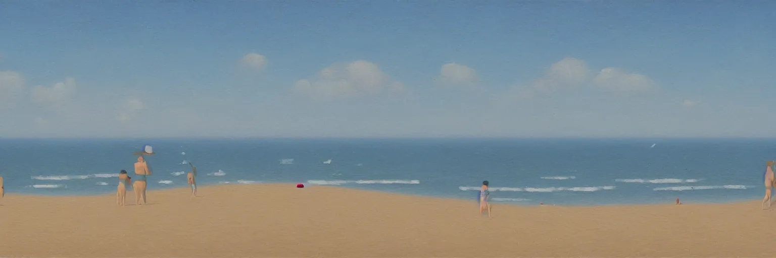 Prompt: ocean beach oil painting magritte