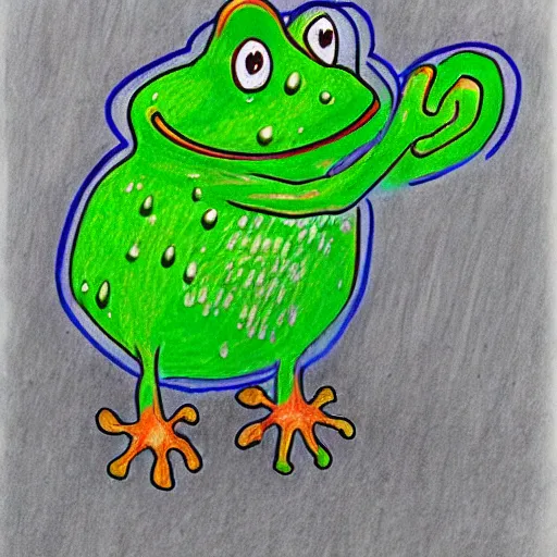 Image similar to a drawing of a happy frog under the rain wearing a rainy coat by hayao miyazaki