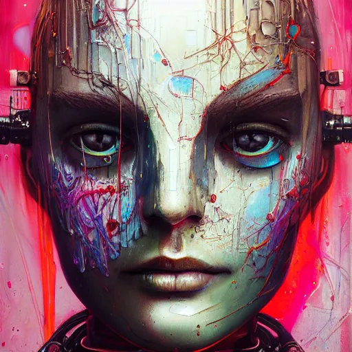 Image similar to portrait of an Android, melting ,8k,by tristan eaton,Stanley Artgermm,Tom Bagshaw,Greg Rutkowski,Carne Griffiths, Ayami Kojima, Beksinski, Giger,trending on DeviantArt,face enhance,hyper detailed,minimalist,cybernetic, android, blade runner,full of colour