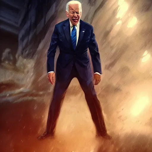 Image similar to joe biden being extremly scary, dramatic lighting, cinematic, establishing shot, extremly high detail, photorealistic, cinematic lighting, artstation, style by James Gurney