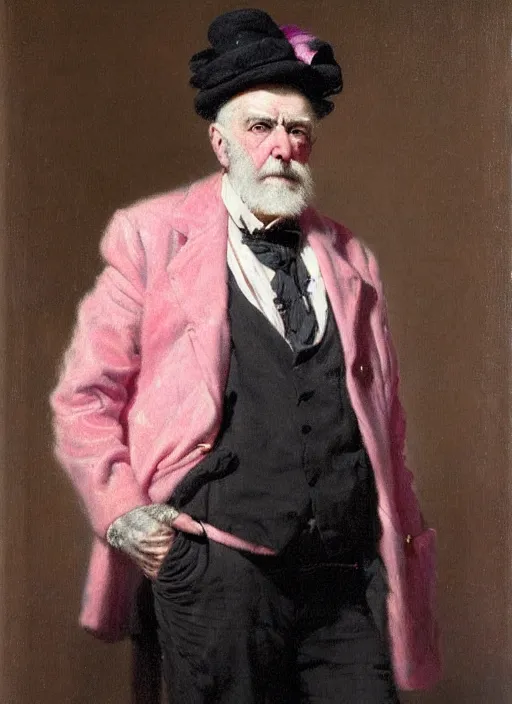 Image similar to a portrait of old man with a long pink mohawk by edouard bisson, punk rock, oil painting, muted colours, soft lighting