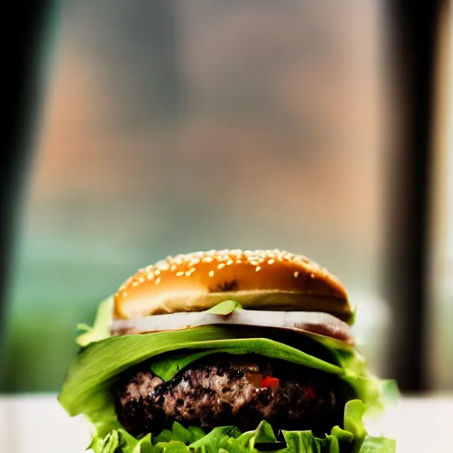 Prompt: a delicate foto of a cheesburger, 3 5 mm, nikon, in the style of karl lagerfeld, fuji film, green tones, dof