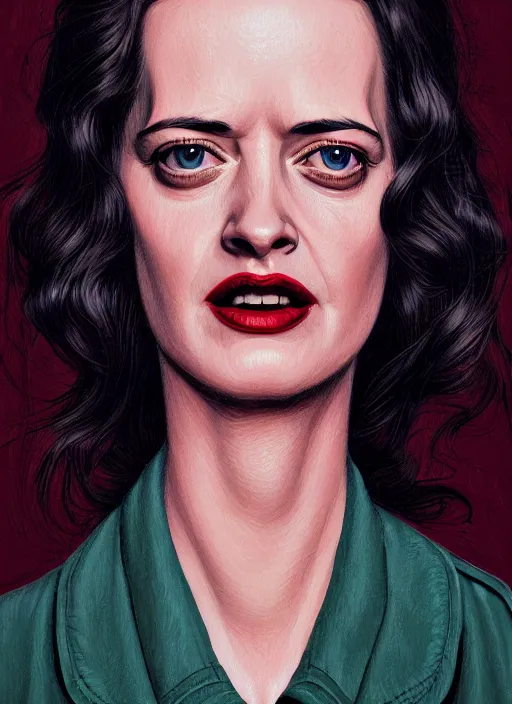 Image similar to twin peaks movie poster art, portrait of a very sweaty eva green with ecstatic face, from scene from twin peaks, clean, simple illustration, nostalgic, domestic, highly detailed, digital painting, artstation, concept art, smooth, sharp focus, illustration, artgerm, donato giancola, joseph christian leyendecker, wlop