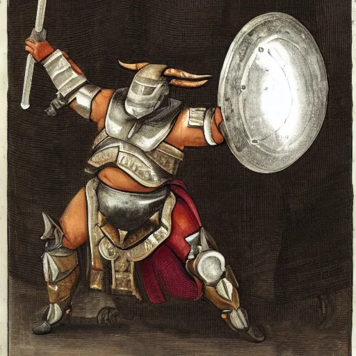 Image similar to a minotaur wearing plate armor and holding a mace