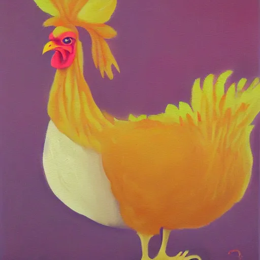 Image similar to the funky chicken accuses you of witchcraft, oil painting
