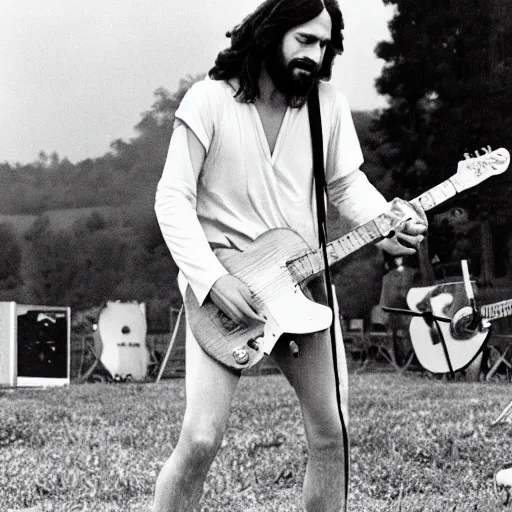 Image similar to Concert footage of Jesus playing guitar at Woodstock