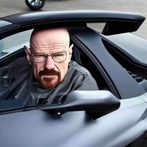 Prompt: Walter White dringing a LaFerrari