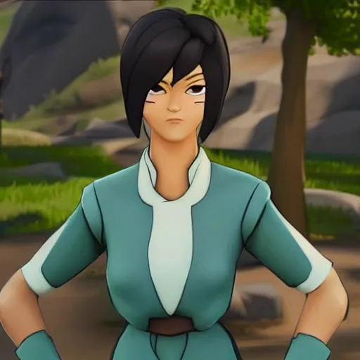 Image similar to toph beifong in fortnite, blind eyes, character render, full body shot, highly detailed, in game render