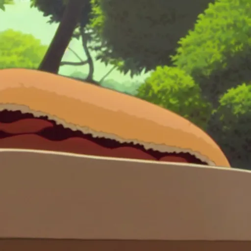 Prompt: a chameleon hiding in a hot dog, Makoto Shinkai, Studio Ghibli