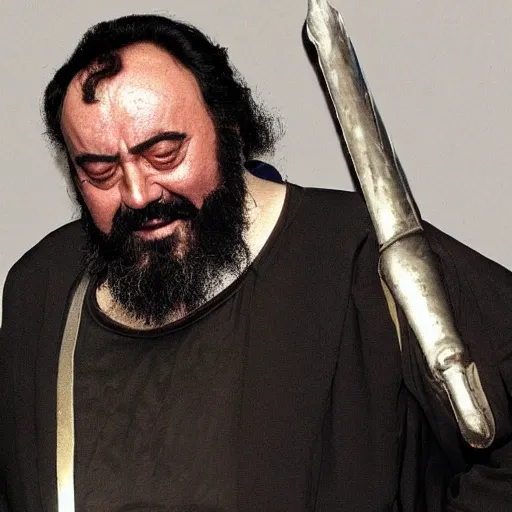 Prompt: luciano pavarotti as a dark souls boss