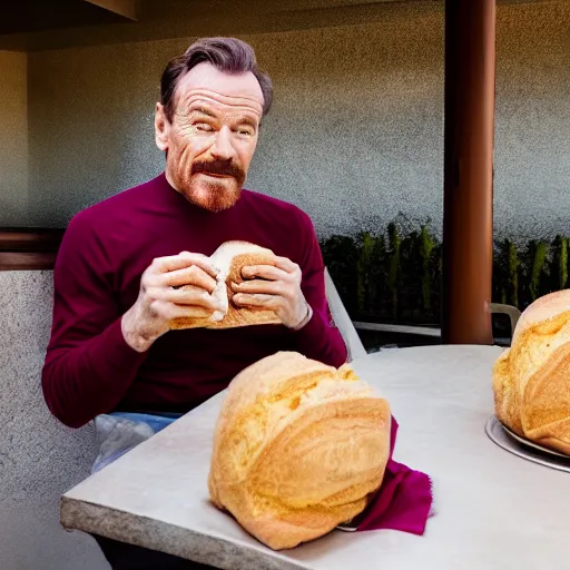 Image similar to bryan cranston eating pan dulce, ( sony a 7 r iv, symmetric balance, polarizing filter, photolab, lightroom, 4 k, dolby vision, photography awardm, voque, perfect face )