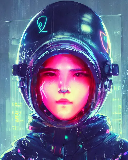 Image similar to detailed portrait Neon Operator Girl cyberpunk futuristic neon Reflective puffy coat, decorated with traditional japanese ornaments by ismail inceoglu dragan bibin hans thoma greg rutkowski Alexandros Pyromallis Nekro Rene Margitte illustrated Perfect face, fine details, realistic shaded, fine-face, pretty face