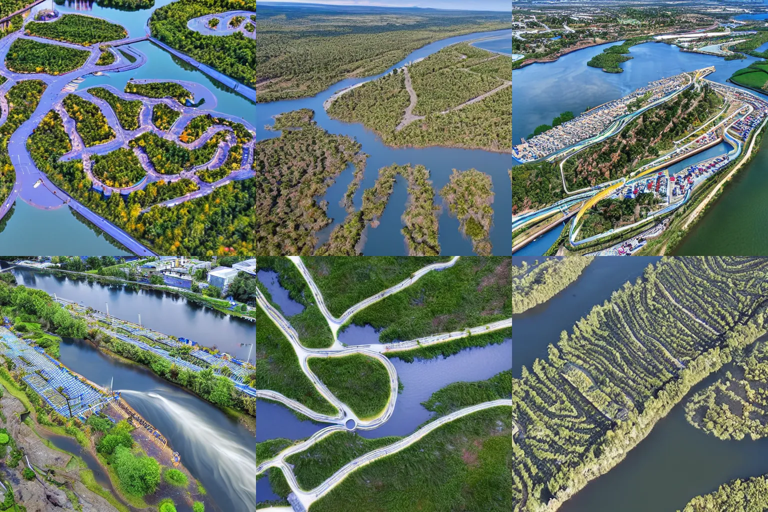 Prompt: birdseye view of electric river, highly detailed, aerial view