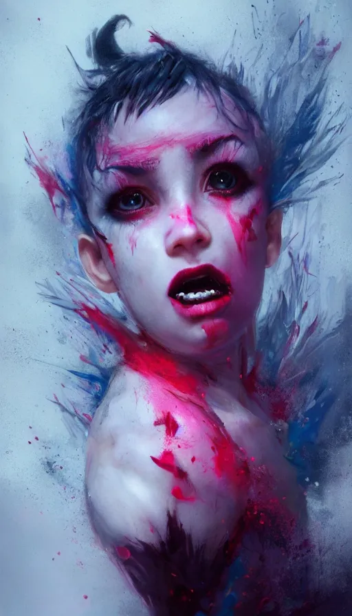 Prompt: shot of blaise girl with pouty aerochrome ( ( ( lips ) ) ), powerful, adorable, expressive eyes, big evil grin, kawaii playful pose of a dancer, greg rutkowski, charlie bowater, yuumei, stephen gammell, unreal 5, daz, hyperrealistic, dark, dynamic lighting, fantasy art, beautiful face